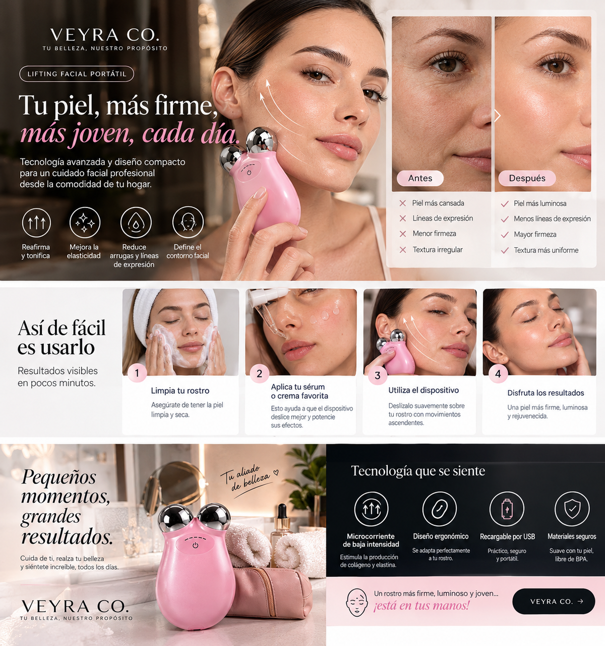 ✨ VEYRA CO. | LumiLift
Dispositivo facial de masaje y cuidado de la piel