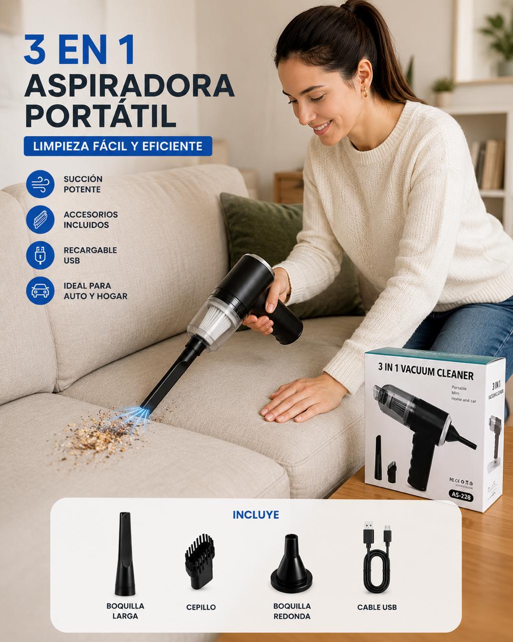 Aspiradora Portatil 3 En 1, recargable.