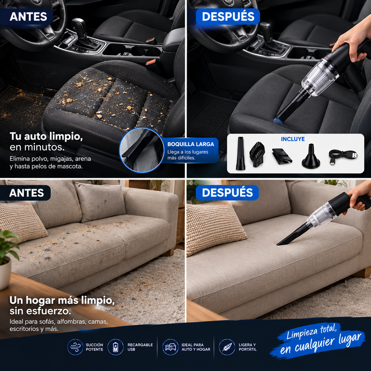 Aspiradora Portatil 3 En 1, recargable.